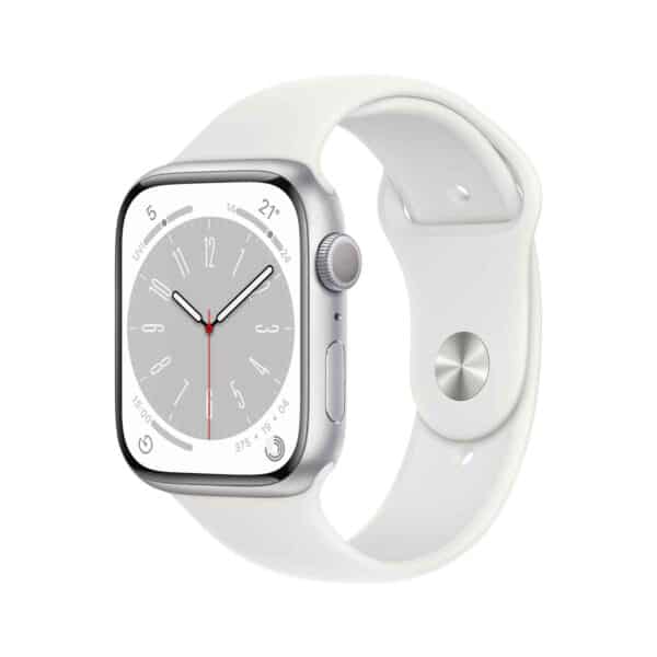 Apple Watch S8 Aluminium 45mm silber (Sportarmband weiß)