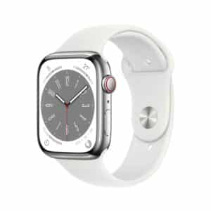 Apple Watch S8 Edelstahl Cellular 45mm Silber (Sportarmband weiß)